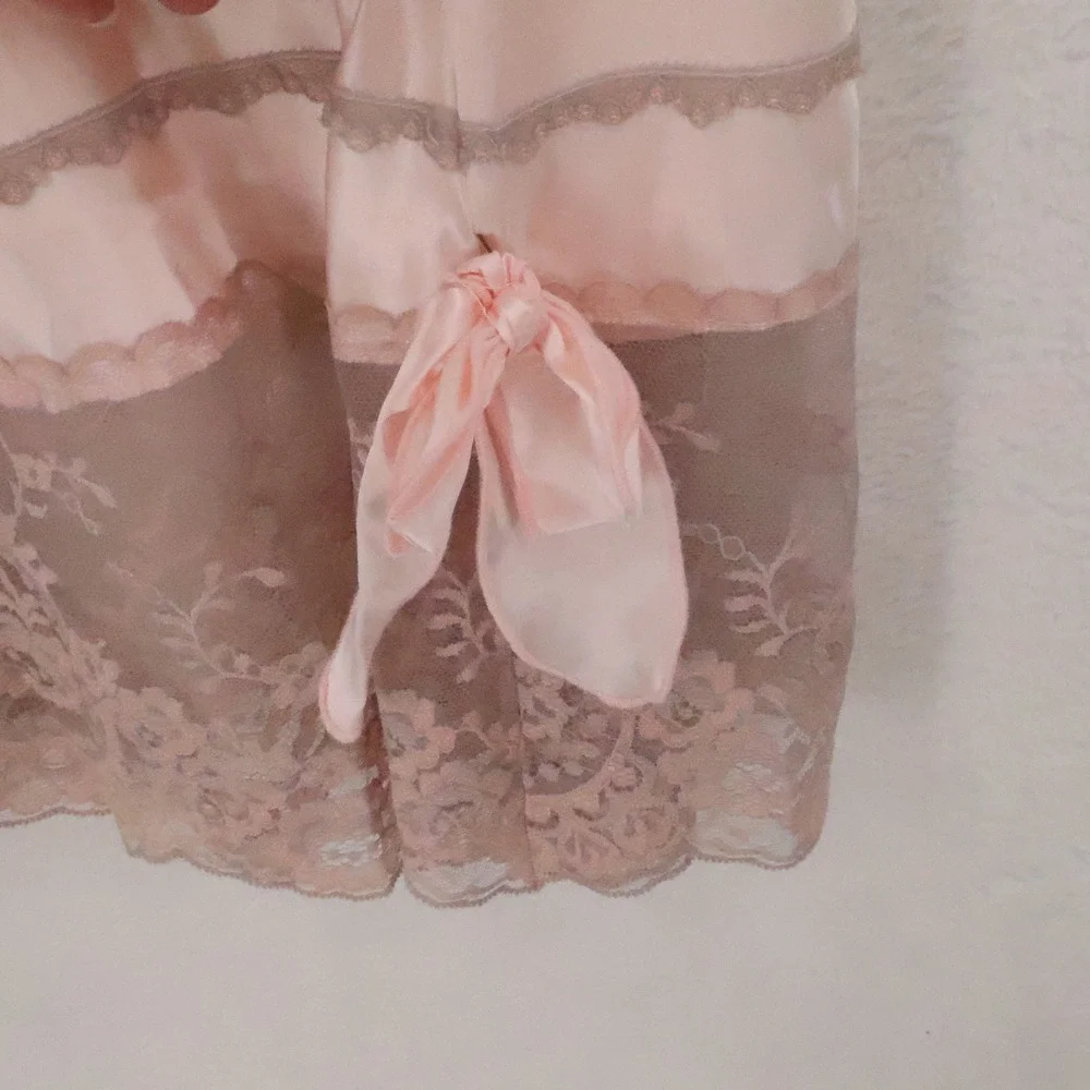 Colesce Couture Vintage 90s Lingerie Set Womens Size L Pink Lace Satin Romantic - Picture 2 of 16